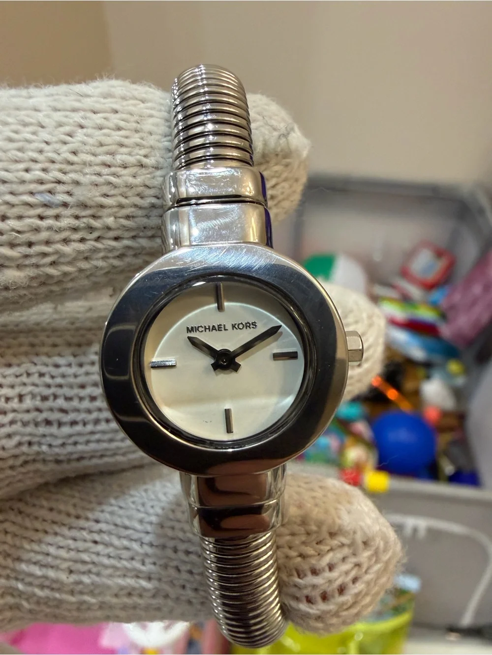 Michael Kors MK7529 Mini Gramercy Women's Silver Watch Tubogas Cuff Fits 6.5